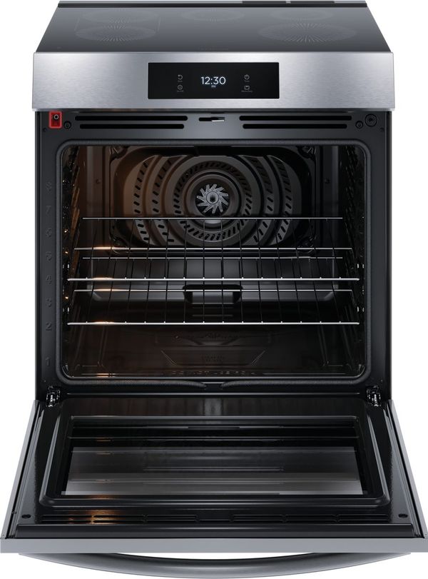 Frigidaire Gallery 30” Stainless Steel Slide-In Induction Range with Essex cabinets in White