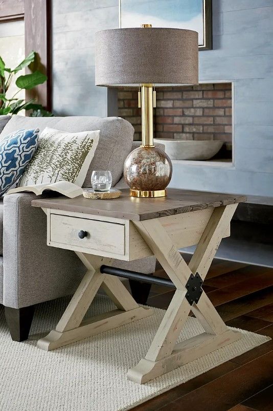 Hammary® Reclamation Place Sundried Natural Trestle End Table with Willowed Base-1