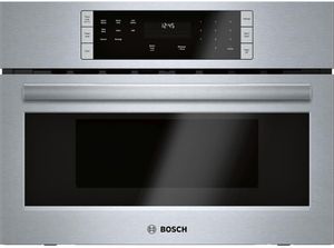 Credit: Bosch Front view of the Bosch® 500 Series 1.6 Cu. Ft. Stainless Steel Built In Microwave
