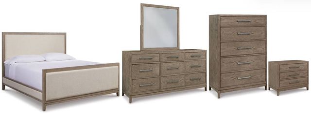 Signature Design by Ashley® Chrestner 5-Piece Gray King Upholstered Panel Bed Set-0