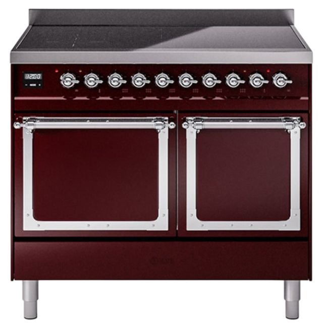 Ilve® Nostalgie II Noblesse 40'' Burgundy Pro Style Induction Range with Chrome Trim-0