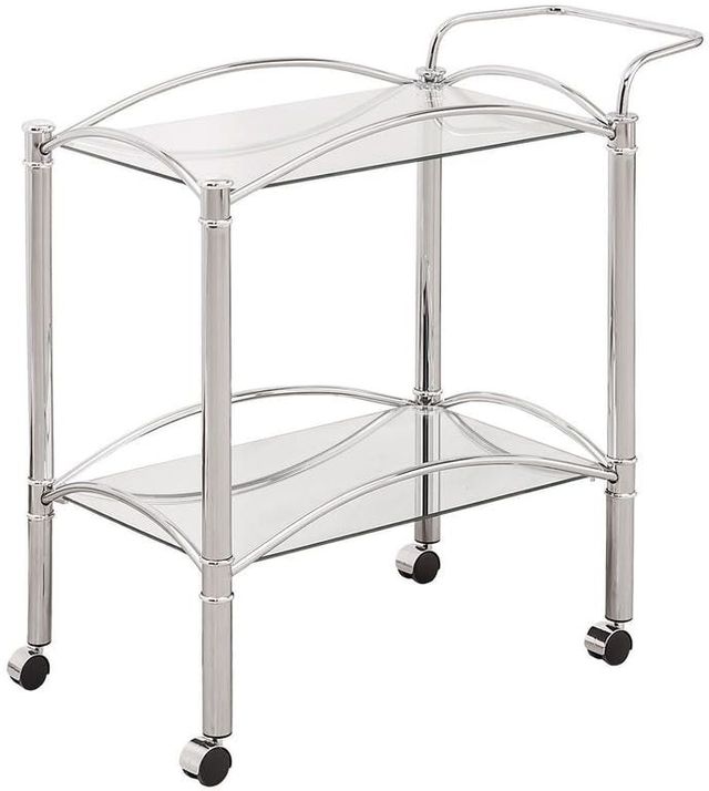 Coaster® Shadix Chrome/Clear 2-Tier Serving Cart with Glass Top