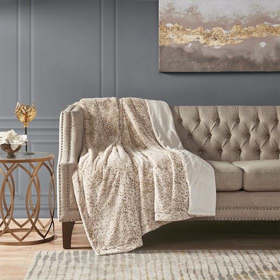 Olliix by Madison Park Zuri Leopard 60x70" Polyester Faux Tip Dyed Brushed Long Fur Throw-3