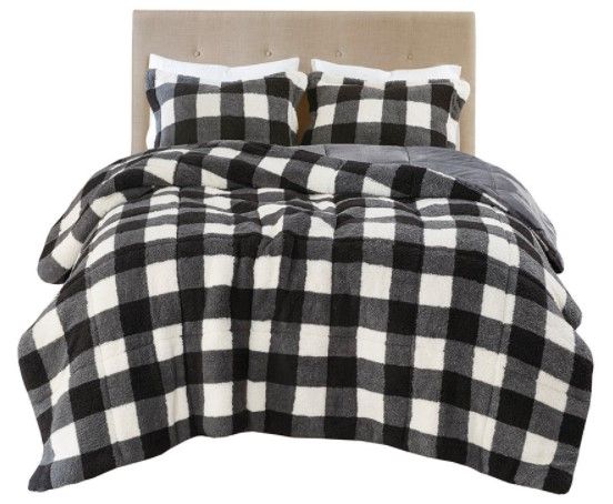 Olliix by True North by Sleep Philosophy Brooks Ivory and Black Full/Queen Sherpa Down Alternative Comforter Set-0