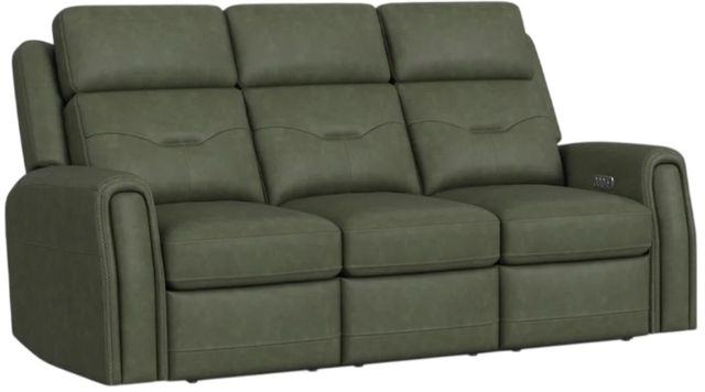 Flexsteel® Felix Forest Green Leather Power Reclining Sofa with Power Headrest and Lumbar-0