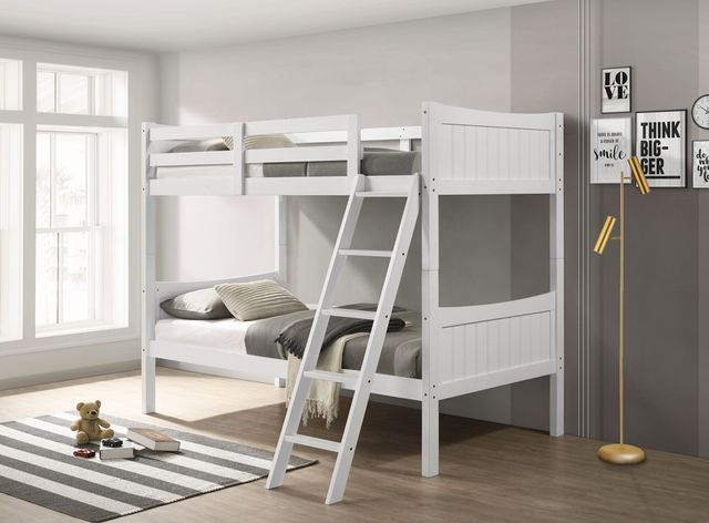 Elements International Sami White Twin Over Twin Bunk Bed-1
