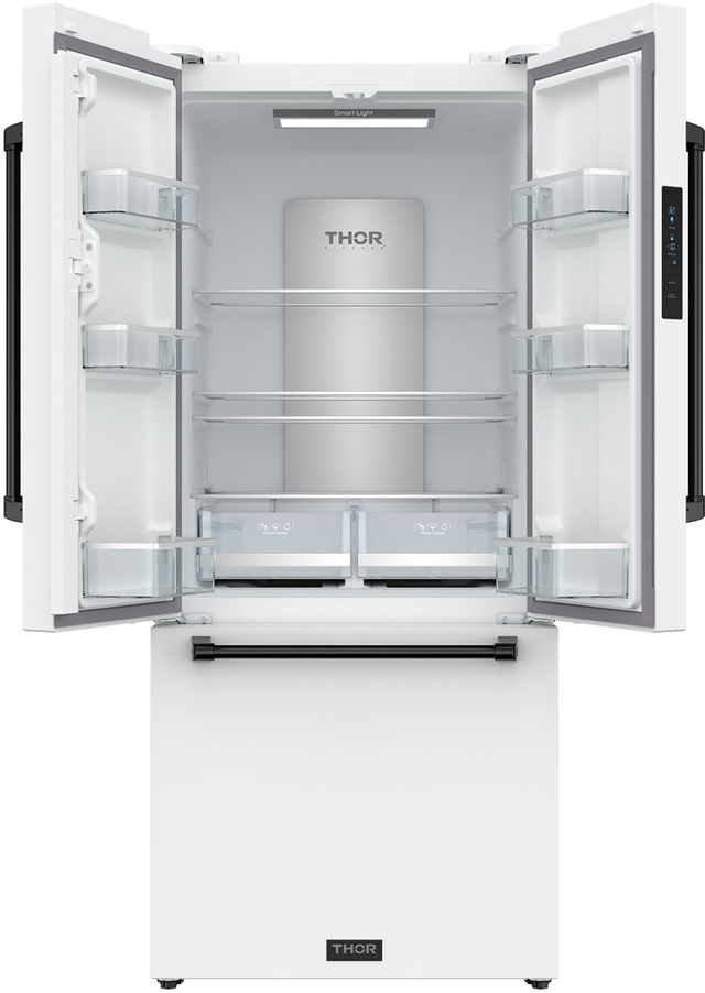 Thor Kitchen Gordon Ramsay Series 30" White French Door Counter Depth Refrigerator with Black Hardware-1