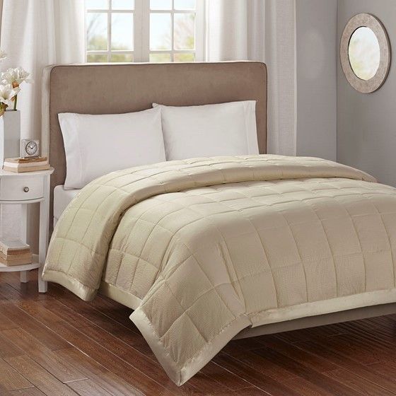 Olliix by Madison Park Taupe Premium Oversized Hypoallergenic Down Alternative Full/Queen Cambria Blanket-2