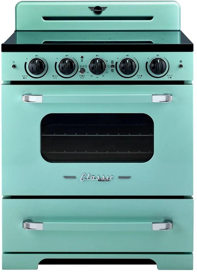 Unique Appliances Classic Retro 30" Ocean Mist Turquoise Slide-In Induction Range-2