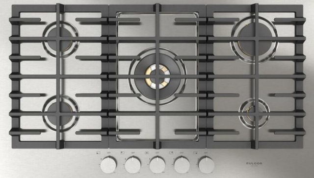 Fulgor Milano Matteo 400 Series 36" Brushed Stainless Steel Gas Cooktop with Polished Brass Burners-0