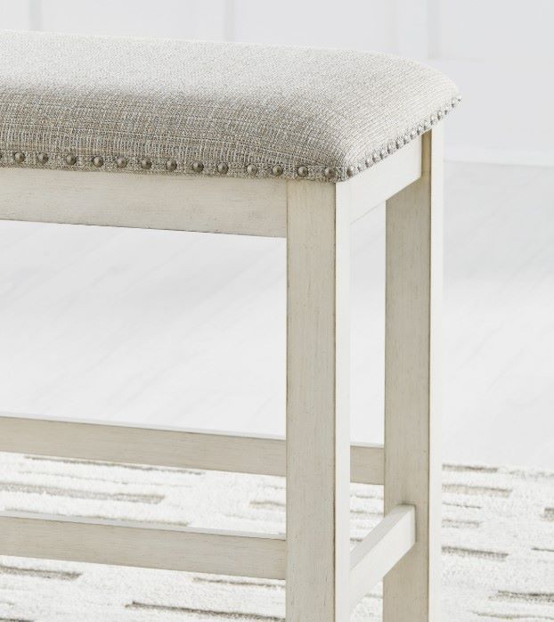 Signature Design by Ashley® Robbinsdale Antique White Upholstered Counter Dining Bench-4