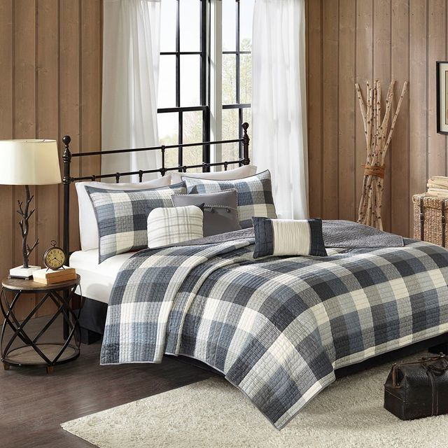 Olliix by Madison Park 6 Piece Grey Full/Queen Ridge Reversible Herringbone Coverlet Set-1