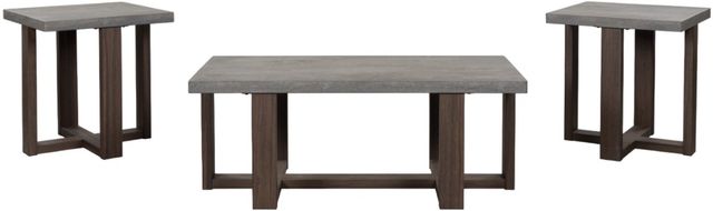 Signature Design by Ashley® Dynnford 3-Piece Gray Occasional Table with Brown Base Set-1