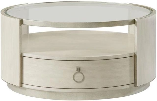Riverside Furniture Maisie Glass Top Round Coffee Table with Champagne Base-1
