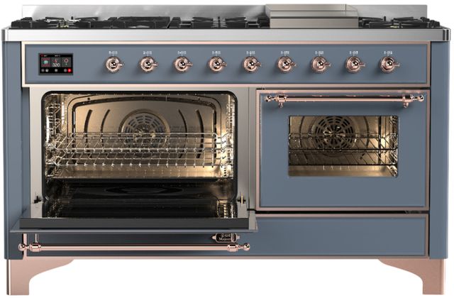Ilve® Majestic III 60" Blue Gray Pro Style Dual Fuel Natural Gas Range with Triple Glass Door and Copper Trim-2