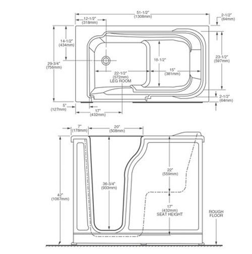 American Standard as Walk in Tubs White 52" x 30" Gel Wit Lh Jms-1