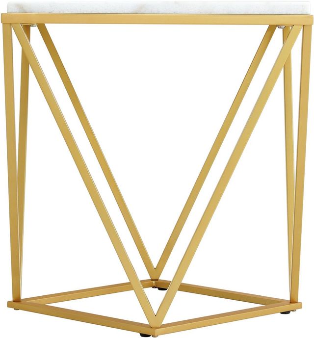Elements International Riko White Square End Table with Gold Base-2