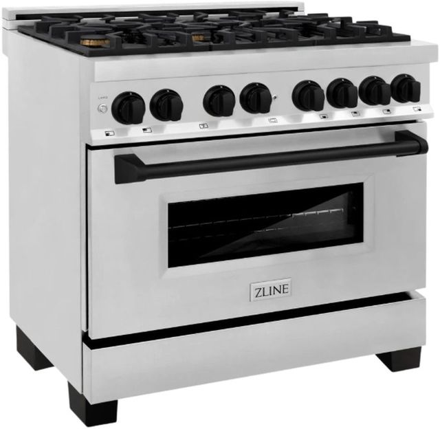 ZLINE Autograph Edition Legacy 36" Stainless Steel Pro Style Dual Fuel Range with Matte Black Accents-3