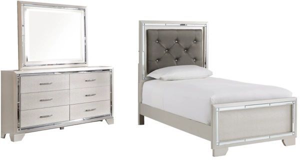 Signature Design by Ashley® Lonnix 3-Piece Silver Finish Twin Panel Bed Set-0