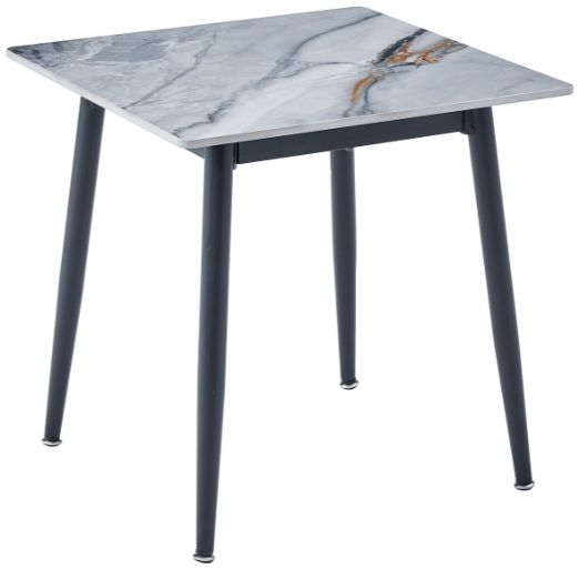 Mazin Furniture Salerno White Sintered Stone Top End Table with Black Metal Legs-0