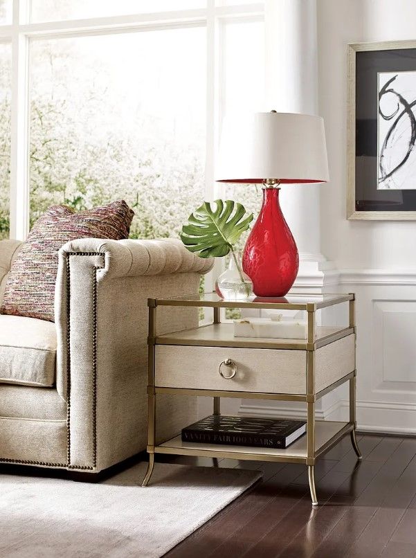 Hammary® Lenox Capri Alabaster End Table with Glass Top and Brassy Champagne Frame-1