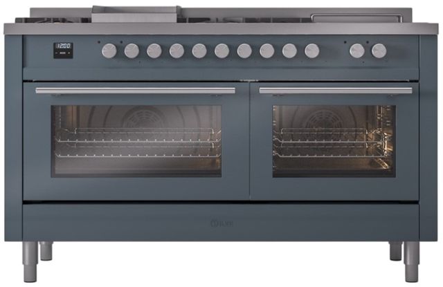 Ilve® Professional Plus II 60" Blue Grey Pro Style Dual Fuel Range-1