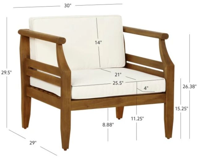 Linon Corolla Beige Acacia/Fabric Outdoor Club Chair-2