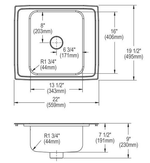 Elkay Lustertone® Lustrous Satin 22" Single Classroom Sink-1