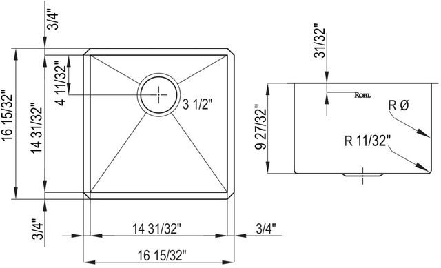 Rohl® Forze™ Brushed Stainless Steel Single Basin Stainless Steel Kitchen Sink-1