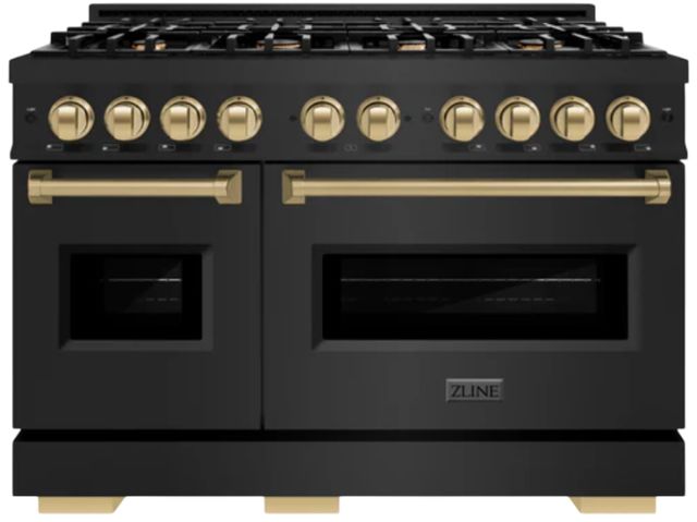 ZLINE Classic Autograph Edition 48" Black Stainless Steel Pro Style Gas Range with Champagne Bronze Accents-0