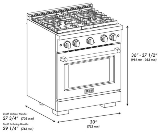 ZLINE Designer Collection Paramount 30" Black Satin Stainless Steel Gas Range with 4 Burner Cooktop and Convection Gas Oven-2