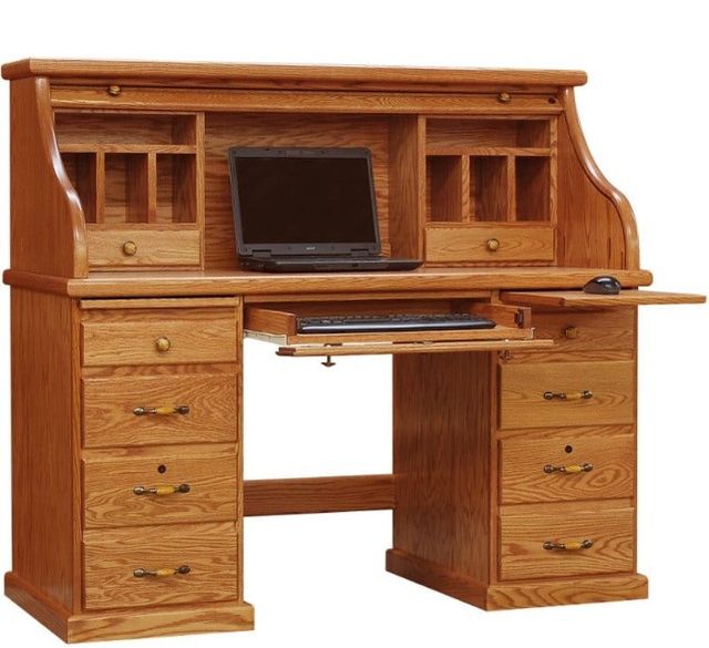Wolfcraft Furniture Classic Brown 54'' Office Desk with Split Cubby Roll Top-2