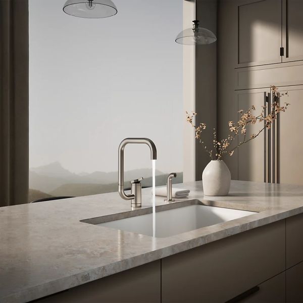KOHLER® Components® Vibrant Stainless 13" Single-Handle Kitchen Sink Faucet with 2-Function Extended-Reach Spout and Side Sprayer-2