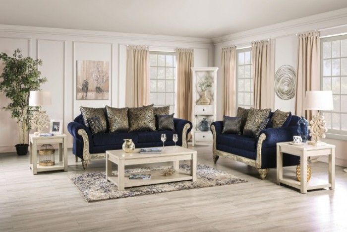 Furniture of America® Marinella Royal Blue 2-Piece Sofa and Loveseat Set