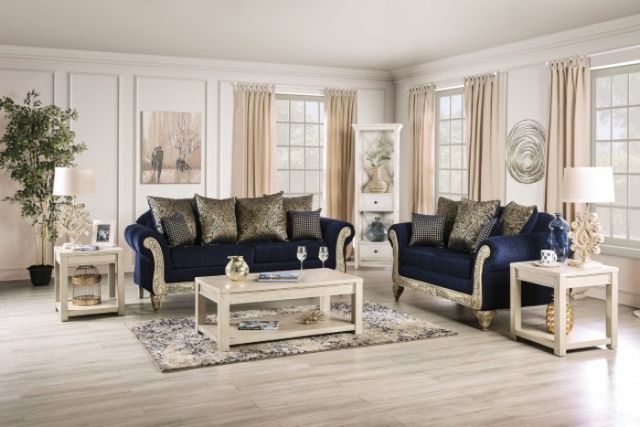 Furniture of America® Marinella Royal Blue 2-Piece Sofa and Loveseat Set-0