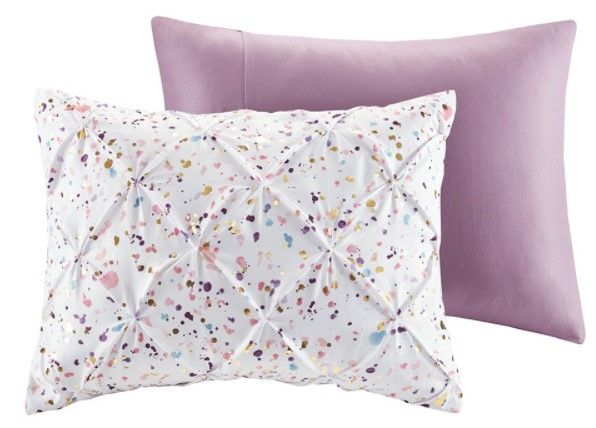 Olliix by Intelligent Design Abby Plum Full/Queen Metallic Printed and Pintucked Comforter Set-2