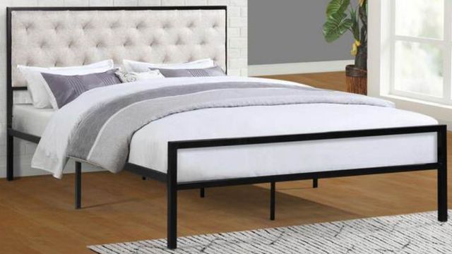 Milton Greens Stars Beige Full Metal Platform Bed with Upholstered Headboard-1