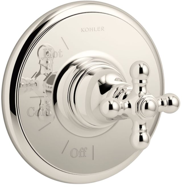 KOHLER® Artifacts® Rite-Temp® Vibrant Polished Nickel Valve Trim with Cross Handle-1