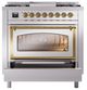 Ilve® Nostalgie II Noblesse 36'' Stainless Steel Pro Style Dual Fuel Range with Brass Trim-3