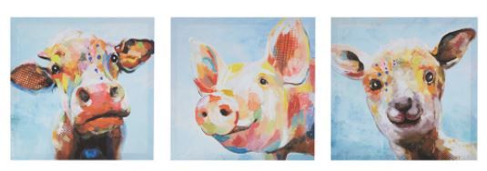 Olliix by Madison Park Farm Animals 3 Piece Multi Printed Canvas-1