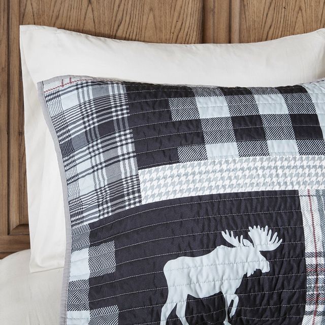 Olliix by Woolrich Sweetwater 4 Piece Black/Grey Full/Queen Oversized Quilt Set-2