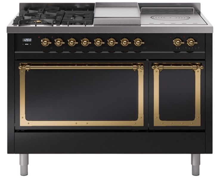 Nostalgia Ranges Ilve® Nostalgie II 48'' Glossy Black Natural Gas Freestanding Dual Fuel ...