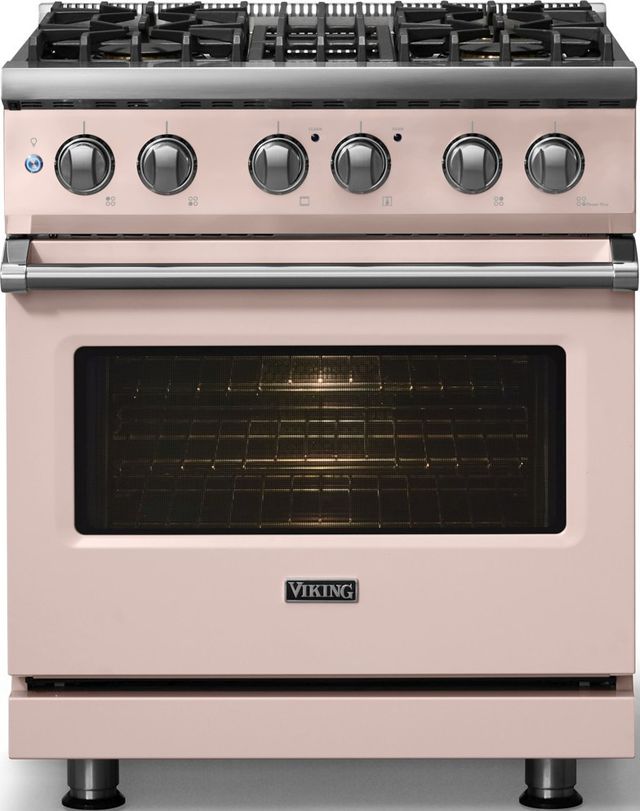 Viking® 5 Series 30" Blush Pro Style Dual Fuel (NG) Range with Polished Chrome Trim-2