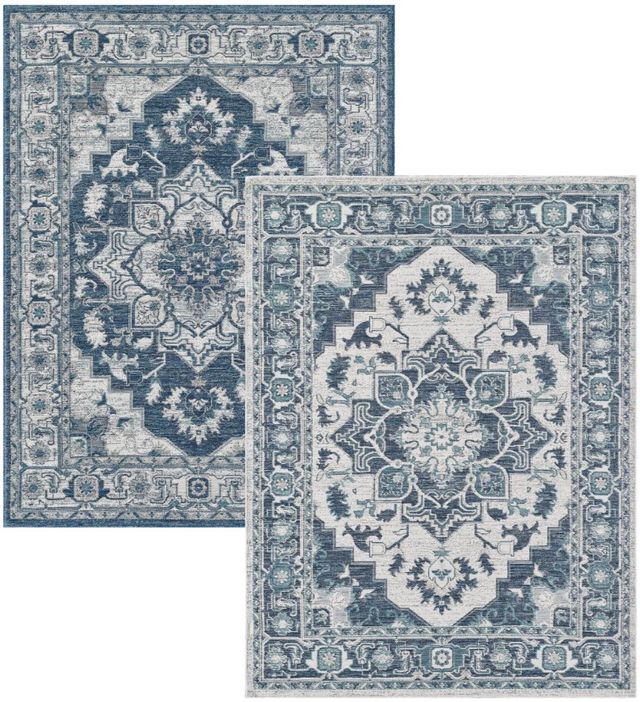 KAS Rugs Dahlia Ivory/Blue Medallion 5'x7' Area Rug-0