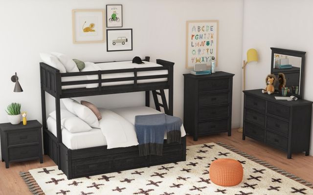 Elements International Hampton Kids Charcoal Youth Twin/Full Bunk Bed with Ladder and Trundle-1
