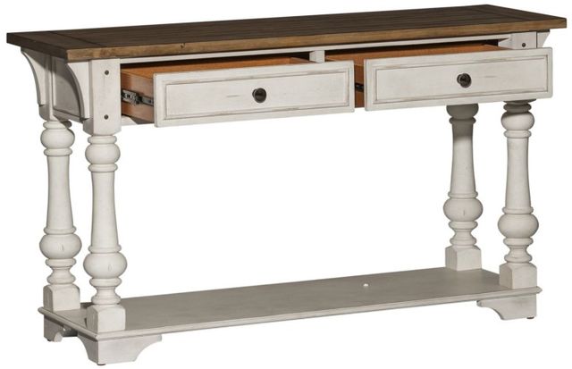 Liberty Furniture Morgan Creek Wirebrushed Tobacco Sofa Table with Antique White Base-3