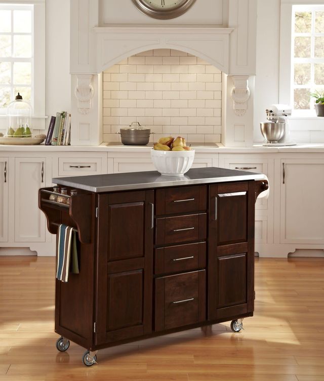 homestyles® Create-a-Cart Cherry/Stainless Steel Kitchen Cart-2