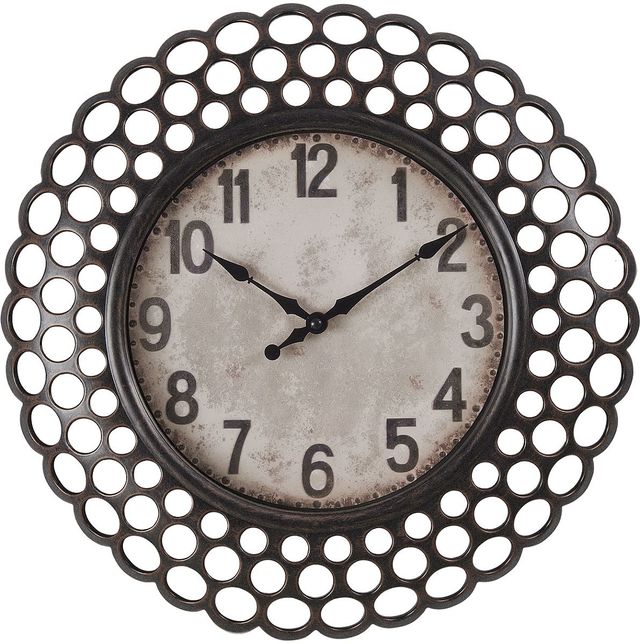 Monarch Specialties Inc. Dark Brown 16" Round Wall Clock with Standard Numbers on Brown Background-0