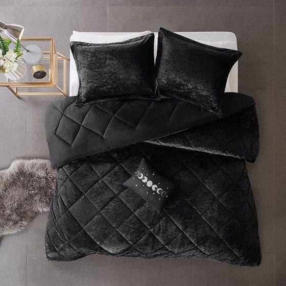 Olliix by Intelligent Design Felicia Black Twin/Twin Extra Large Velvet Comforter Set-2