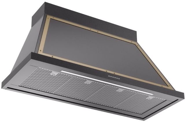 Ilve® Nostalgie II Noblesse 48" Glossy Black Wall Mounted Range Hood with Brass Trim-1